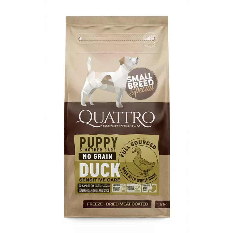 Puppy Duck Small Breed 7 кг | Quattro | корм для цуценят, вагітних та лактуючих самок дрібних порід з качкою