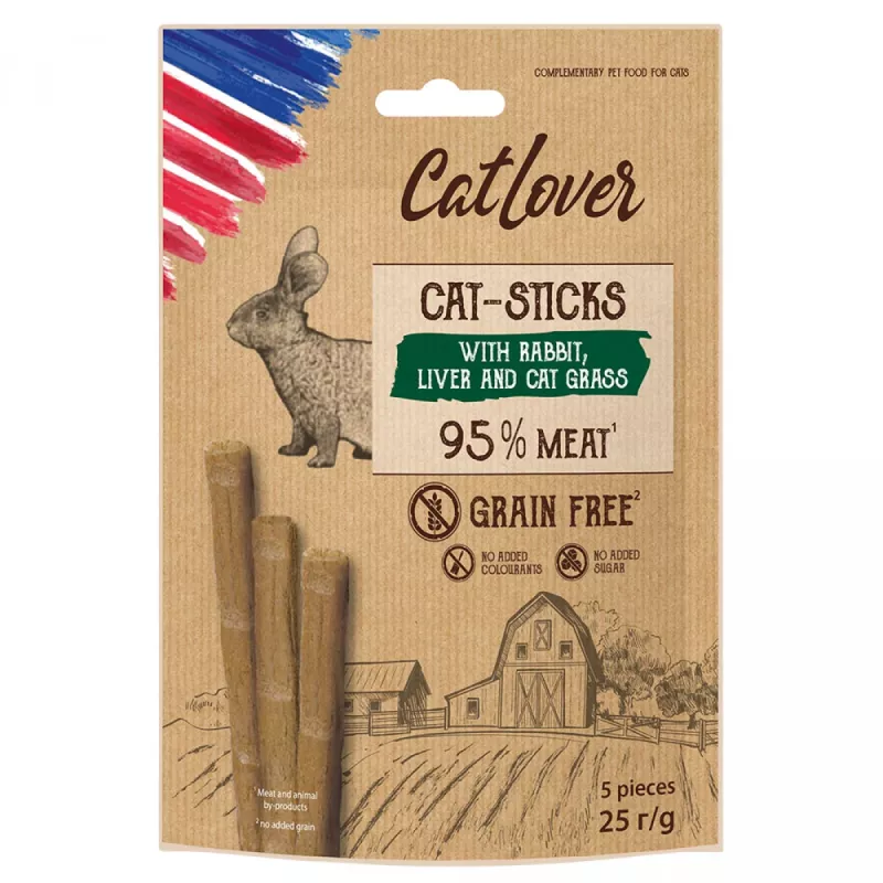 Cat-Sticks Rabbit Liver Grass 5 шт по 5 г | CatLover | для котів, палички з кроликом, печінкою та травою