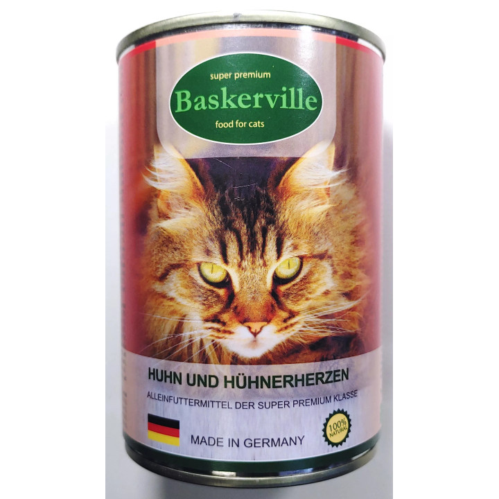 Baskerville Консерви для котів М'ясо курки та сердечка 400 г