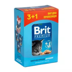 Набір паучів 3+1 Brit Premium д/кошенят курка 4х100г