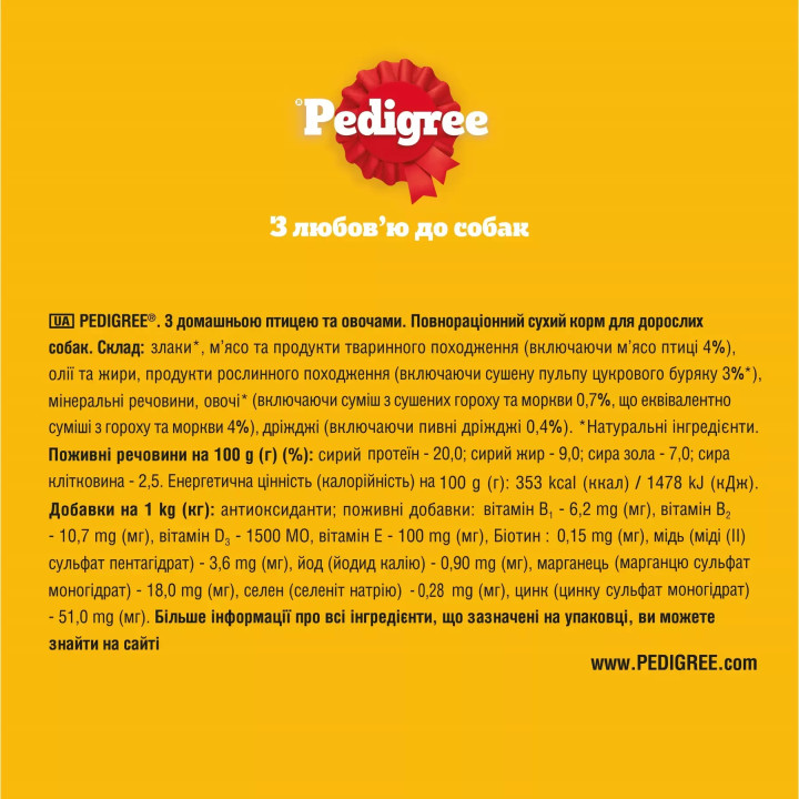 Купити PEDIGREE Сухий корм для дорослих собак з птицею та овочами 2,6 кг