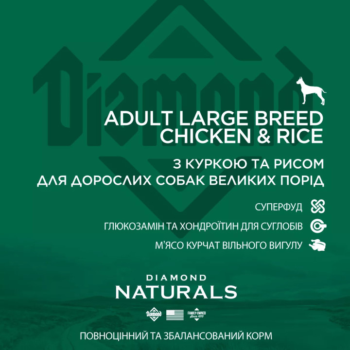 Diamond Naturals Adult Large Breed Chicken&Rice 15 кг | Сухий корм для собак великих порід