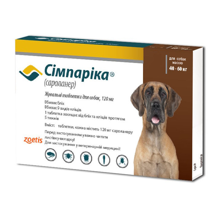 Сімпаріка для собак 40 - 60 кг - купити таблетки від бліх і кліщів | Zoetis