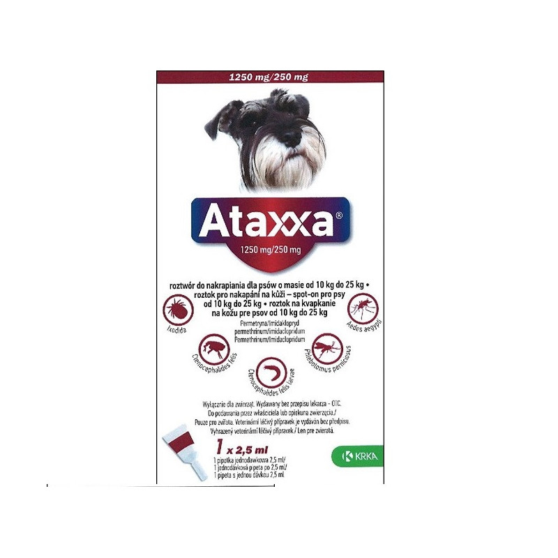 Краплі KRKA Ataxxa Спот-Он від бліх та кліщів для собак вагою 10-25 кг, 2.5 мл