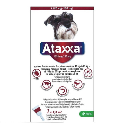 Краплі KRKA Ataxxa Спот-Он від бліх та кліщів для собак вагою 10-25 кг, 2.5 мл