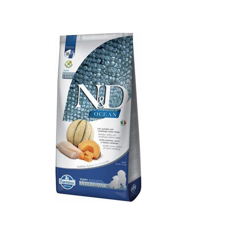 Беззерновий сухий корм Farmina N&D Grain Free OCEAN PUMPKIN для цуценят середніх і великих порід з тріскою та динею 12 кг