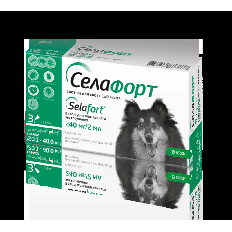 Краплі KRKA Селафорт від бліх, кліщів і гельмінтів для собак вагою 20.1-40 кг, 1 піпетка
