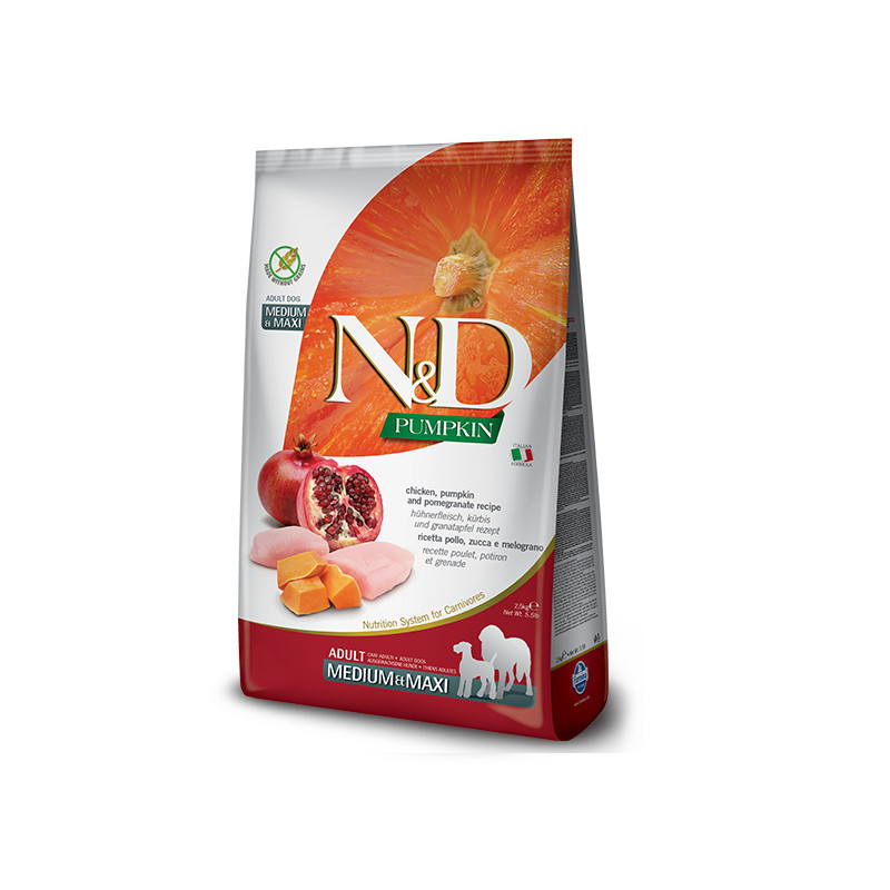 Беззерновий сухий корм Farmina N&D, для собак середніх і великих порід, курка з гарбузом і гранатом, 2.5 кг