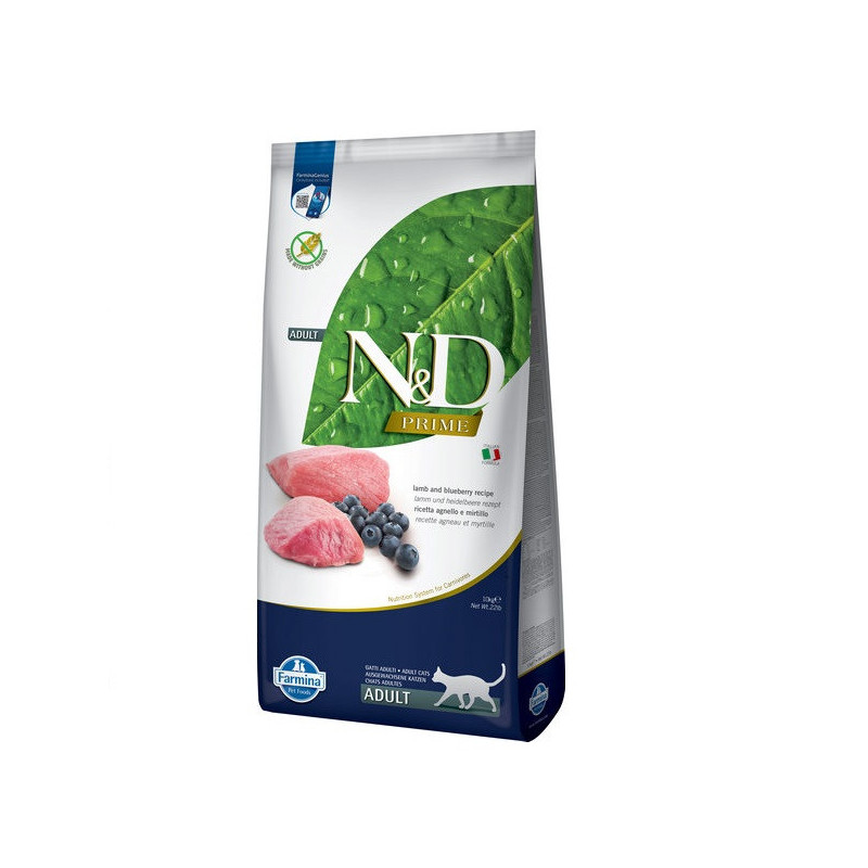 Беззерновий сухий корм Farmina N&D, для дорослих котів, ягня з чорницею, 10 кг