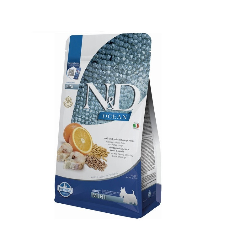 Низькозерновий сухий корм Farmina N&D Ocean для собак дрібних порід, з тріскою та апельсином, 800 г