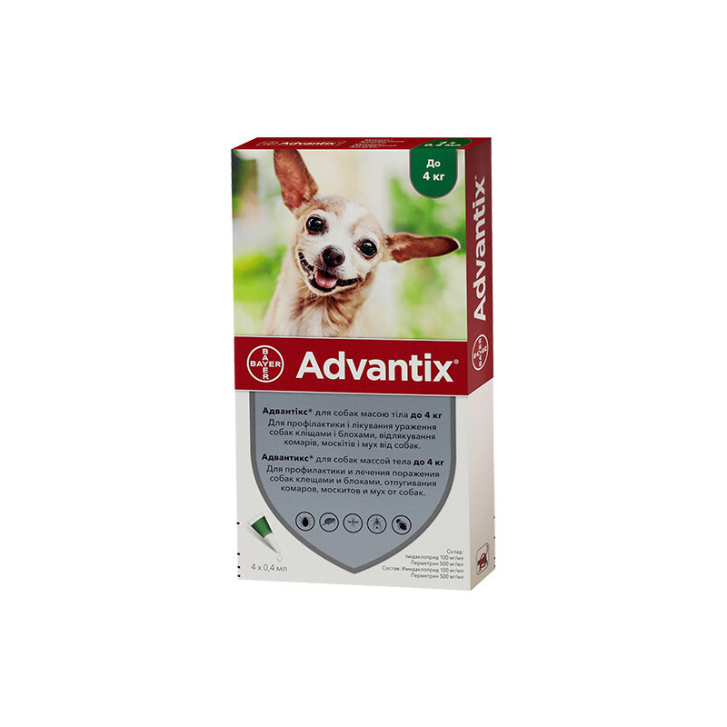 Краплі від бліх і кліщів Bayer Advantix для собак вагою до 4 кг