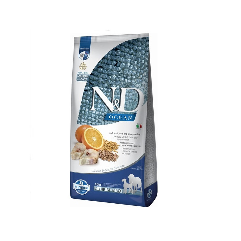 Низькозерновий сухий корм Farmina N&D Ocean Ancestral для собак середніх і великих порід з тріскою та апельсином 12 кг