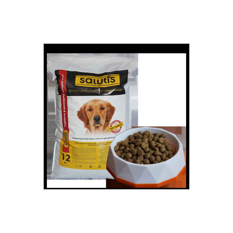 SALUTIS. Повнораціонний корм для дорослих собак з куркою, 12 кг