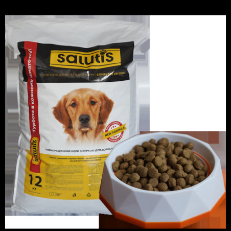 SALUTIS. Повнораціонний корм для дорослих собак з куркою, 12 кг