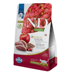 Сухий беззерновий корм Farmina N&D Quinoa Hairball ADULT для стимулювання виведення грудочок шерсті з качкою, кіноа, яблуко та ж