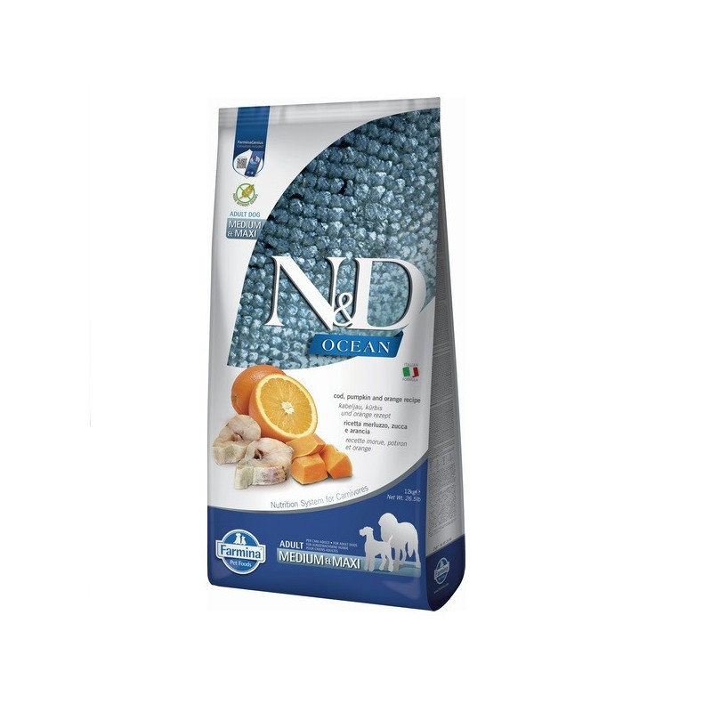 Беззерновий сухий корм Farmina N&D Grain Free OCEAN PUMPKIN для собак середніх і великих порід з тріскою та апельсином 12 кг