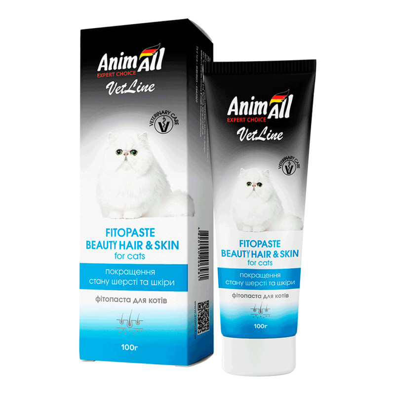 Фітопаста AnimAll VetLine Beauty Hair&Skin для поліпшення якості шерсті у котів, 100 г
