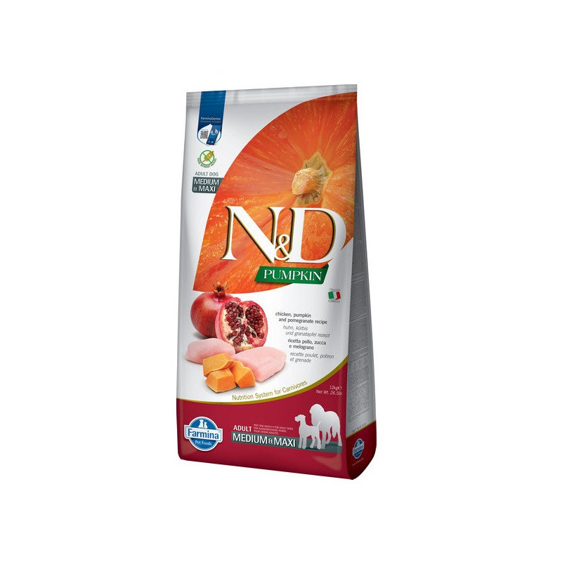 Беззерновий сухий корм Farmina N&D, для собак середніх і великих порід, курка з гарбузом і гранатом, 12 кг
