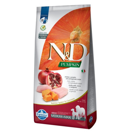 Беззерновий сухий корм Farmina N&D, для собак середніх і великих порід, курка з гарбузом і гранатом, 12 кг