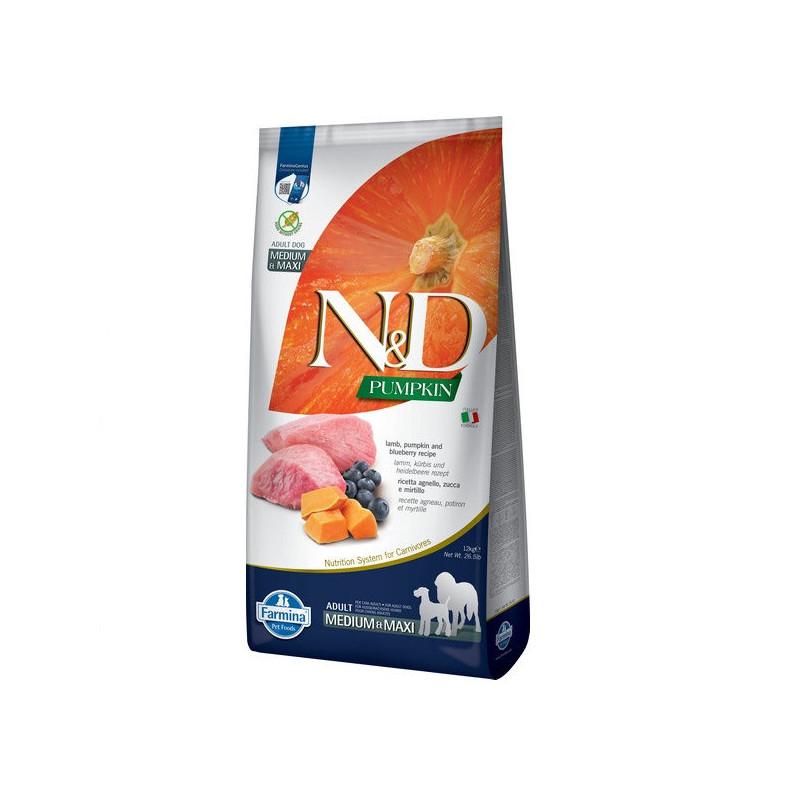 Беззерновий сухий корм Farmina N&D, для собак середніх і великих порід, ягня з гарбузом і чорницею, 12 кг