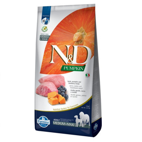 Беззерновий сухий корм Farmina N&D, для собак середніх і великих порід, ягня з гарбузом і чорницею, 12 кг