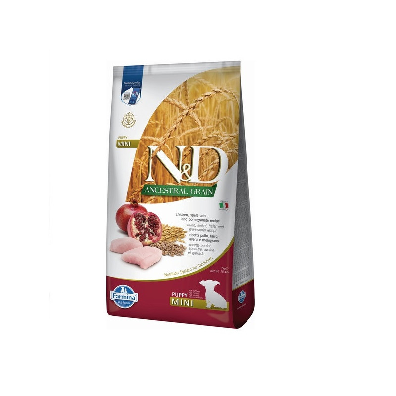 Низькозерновий сухий корм Farmina N&D, для цуценят дрібних порід, курка з гранатом, 7 кг