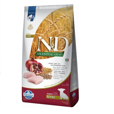 Низькозерновий сухий корм Farmina N&D, для цуценят дрібних порід, курка з гранатом, 7 кг