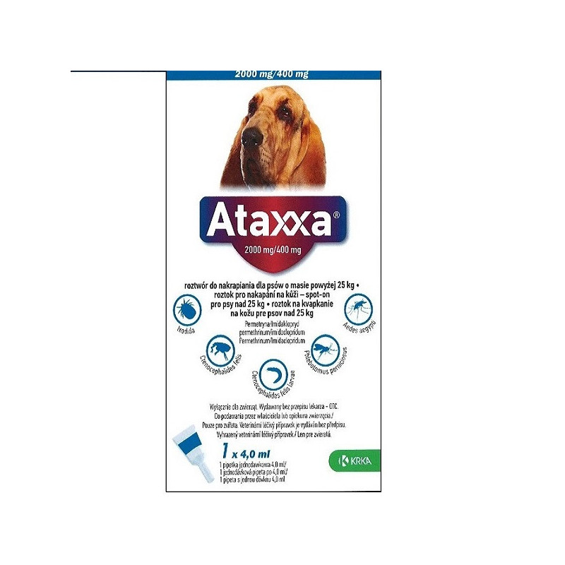 Краплі KRKA Ataxxa Спот-Он від бліх та кліщів для собак вагою від 25 кг, 4 мл
