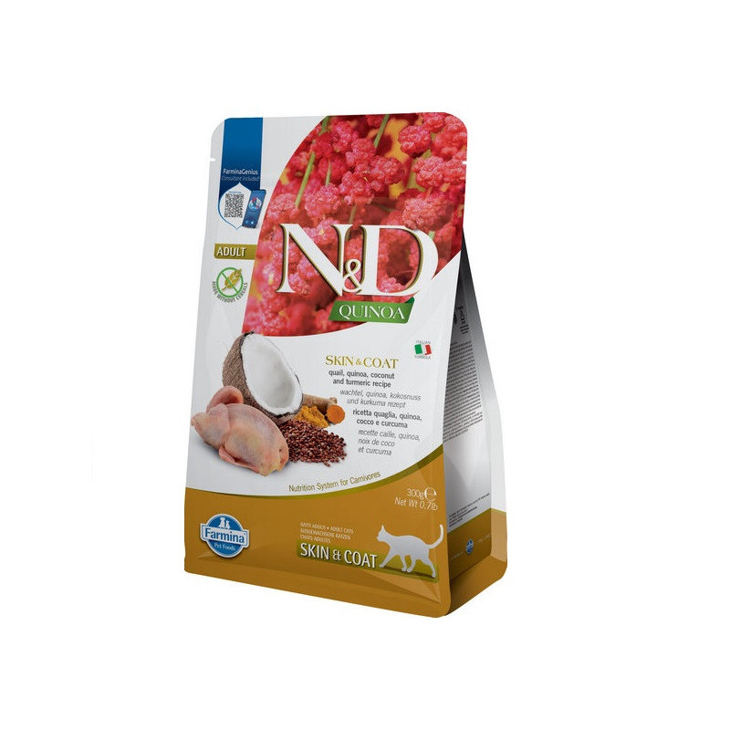 Сухий корм Farmina N&D Quinoa Skin&Coat Adult для котів, при харчовій алергії, з перепелом та кіноа, 300 г