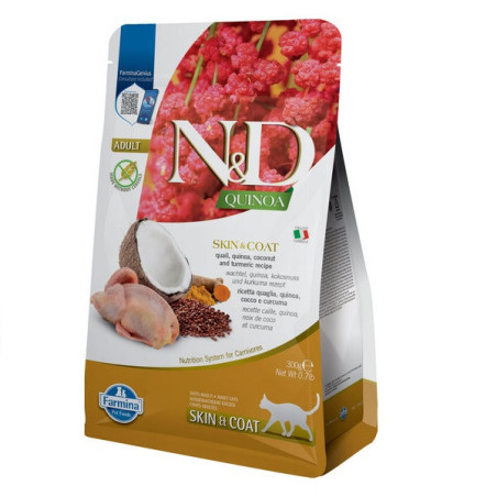 Сухий корм Farmina N&D Quinoa Skin&Coat Adult для котів, при харчовій алергії, з перепелом та кіноа, 300 г