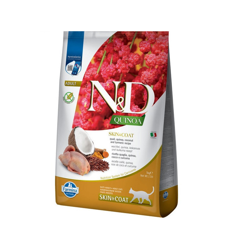 Сухий корм Farmina N&D Quinoa Skin&Coat Adult для котів, при харчовій алергії, з перепелом та кіноа, 5 кг