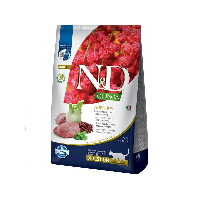 Сухий дієтичний корм Farmina N&D Quinoa  Digestion ADULT для котів, рекомендований у разі порушень травлення ягням та кіноа, 5 к