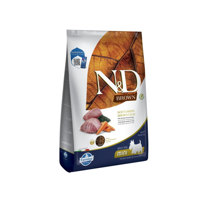 Сухий беззерновий корм Farmina N&D BROWN для собак дрібних порід з коричневою шерстю з ягням, спіруліною та морквою, 5 кг