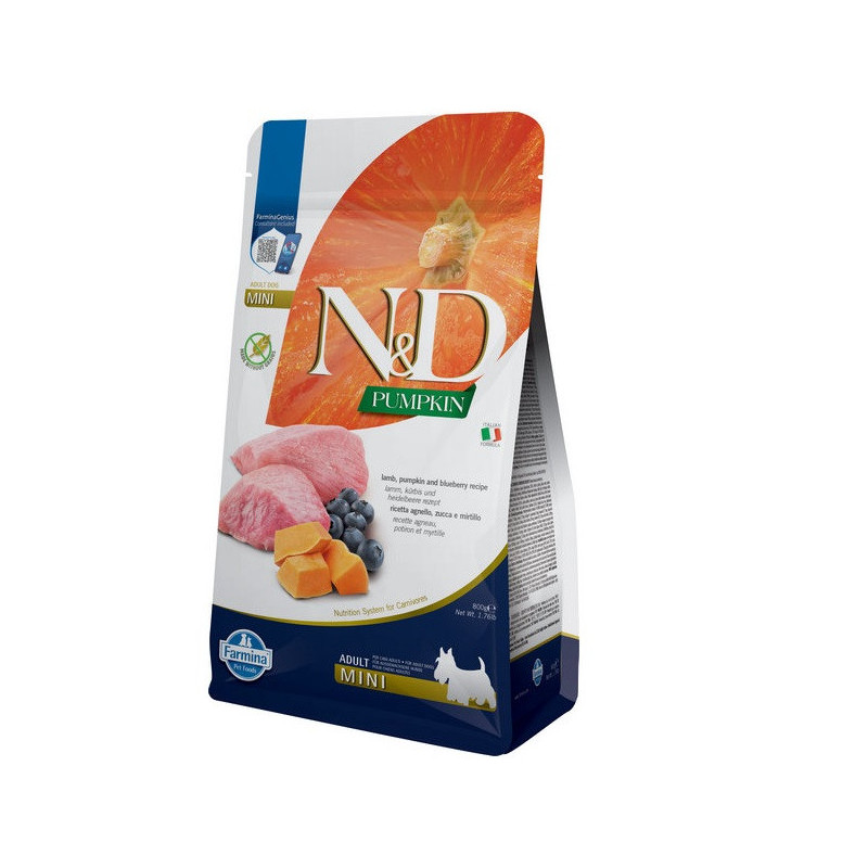 Беззерновий сухий корм Farmina N&D, для собак дрібних порід, ягня з гарбузом і чорницею, 800 г