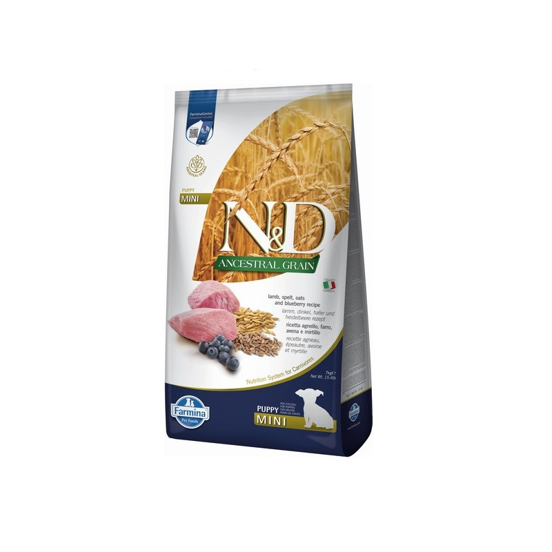 Низькозерновий сухий корм Farmina N&D, для цуценят дрібних порід, ягня з чорницею, 7 кг