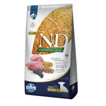 Низькозерновий сухий корм Farmina N&D, для цуценят дрібних порід, ягня з чорницею, 7 кг