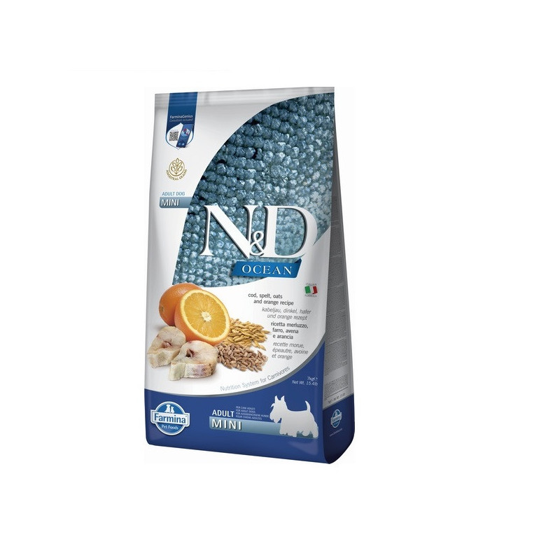 Низькозерновий сухий корм Farmina N&D Ocean для собак дрібних порід, з тріскою та апельсином, 7 кг