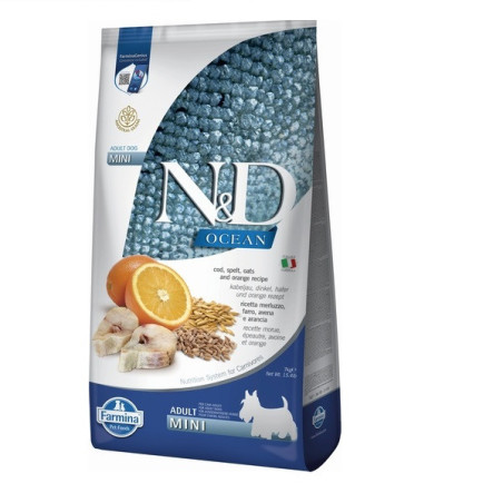 Низькозерновий сухий корм Farmina N&D Ocean для собак дрібних порід, з тріскою та апельсином, 7 кг