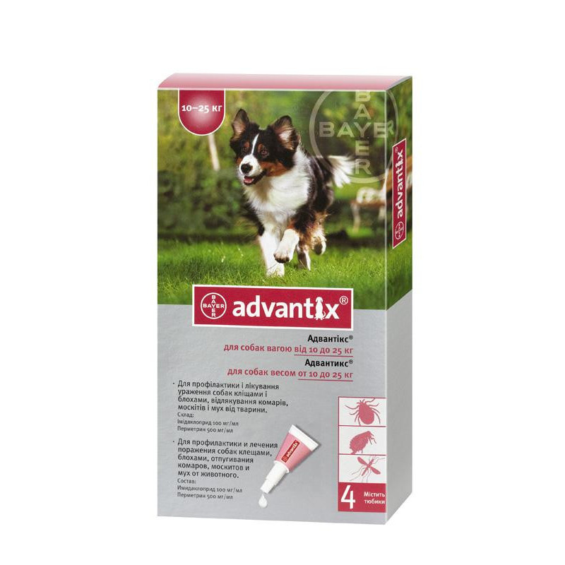 Краплі від бліх і кліщів Bayer Advantix для собак вагою 10-25 кг