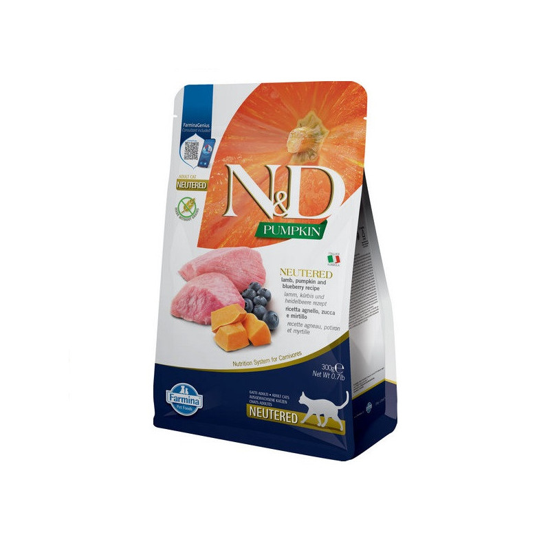 Сухий беззерновий корм Farmina PUMPKIN LAMB & BLUEBERRY NEUTERED ADULT для стерилізованих кішок з гарбузом, ягням та чорницею 30
