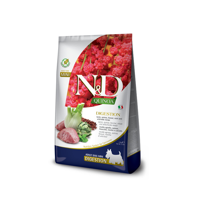 Сухий дієтичний корм Farmina N&D Quinoa Digestion для дорослих собак дрібних порід у разі порушень травлення ягням та кіноа, 2,5