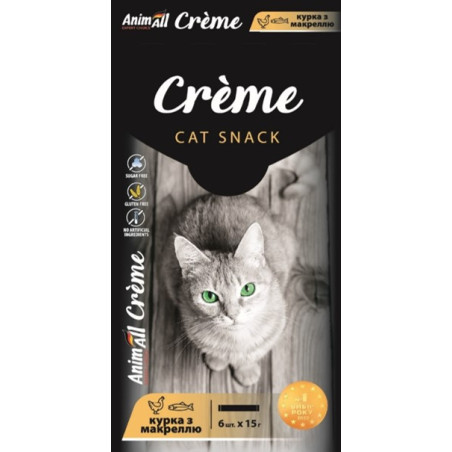 Ласощі AnimAll Сrème для котів зі смаком курки з макреллю, 6х15 г