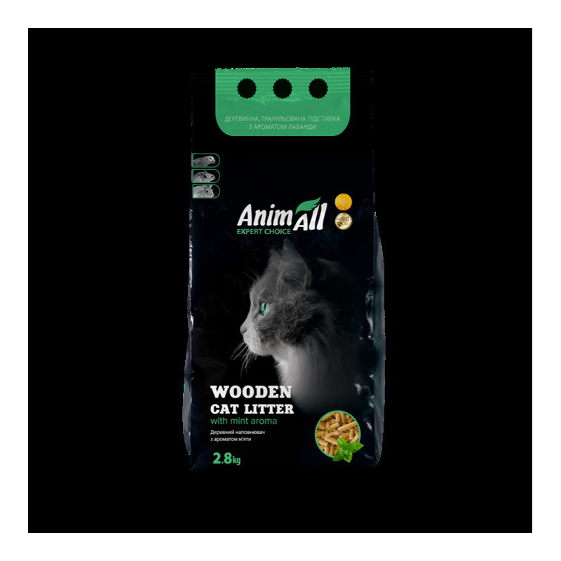 Деревний наповнювач AnimAll з ароматом м'яти, для котів, 2,8 кг