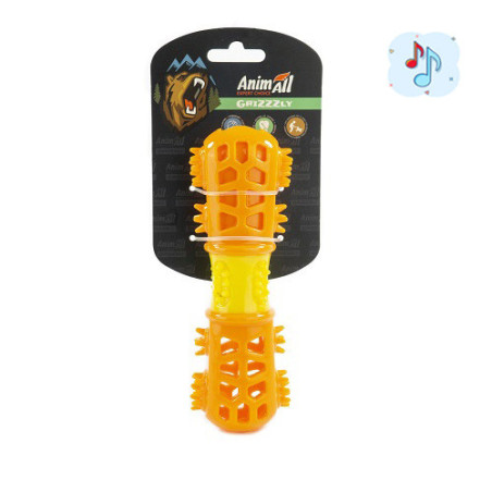 Іграшка AnimAll GrizZzly мультифункціональна кісточка, для собак, 18.7×6×4.2 см, оранжево-жовта