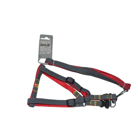 Набір шлея та повідець AnimAll Denim, червоний, 1×120 см/1×28-38 см