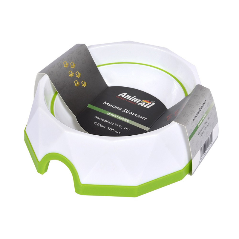 Миска AnimAll Діамант, для собак, 500 мл, зелено-біла