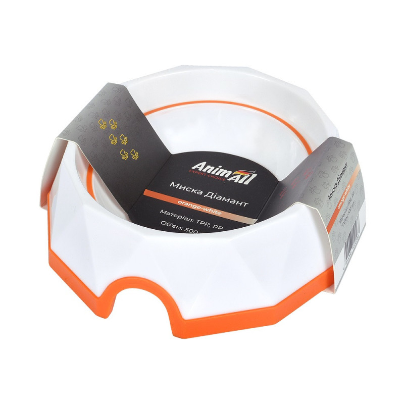 Миска AnimAll Діамант, для собак, 500 мл, оранжево-біла