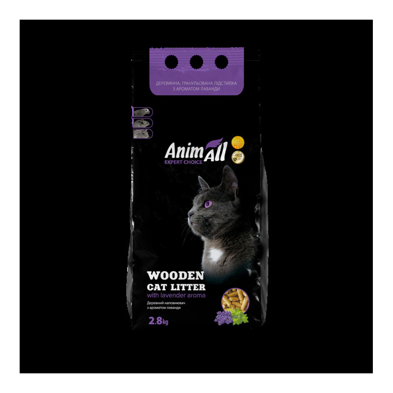 Деревний наповнювач AnimAll з ароматом лаванди, для котів, 2.8 кг