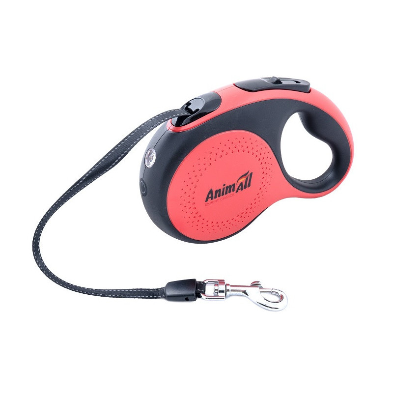 ТМ AnimAll Рулетка-повідець з LED ліхтариком, L до 50кг/5м червона-чорна