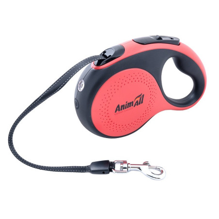 ТМ AnimAll Рулетка-повідець з LED ліхтариком, L до 50кг/5м червона-чорна